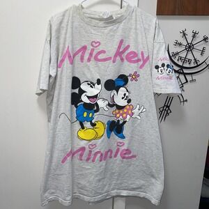 Vintage Mickey & Co Disney Mickey‎ And Minnie One Size Long T-shirt Grey Graphic